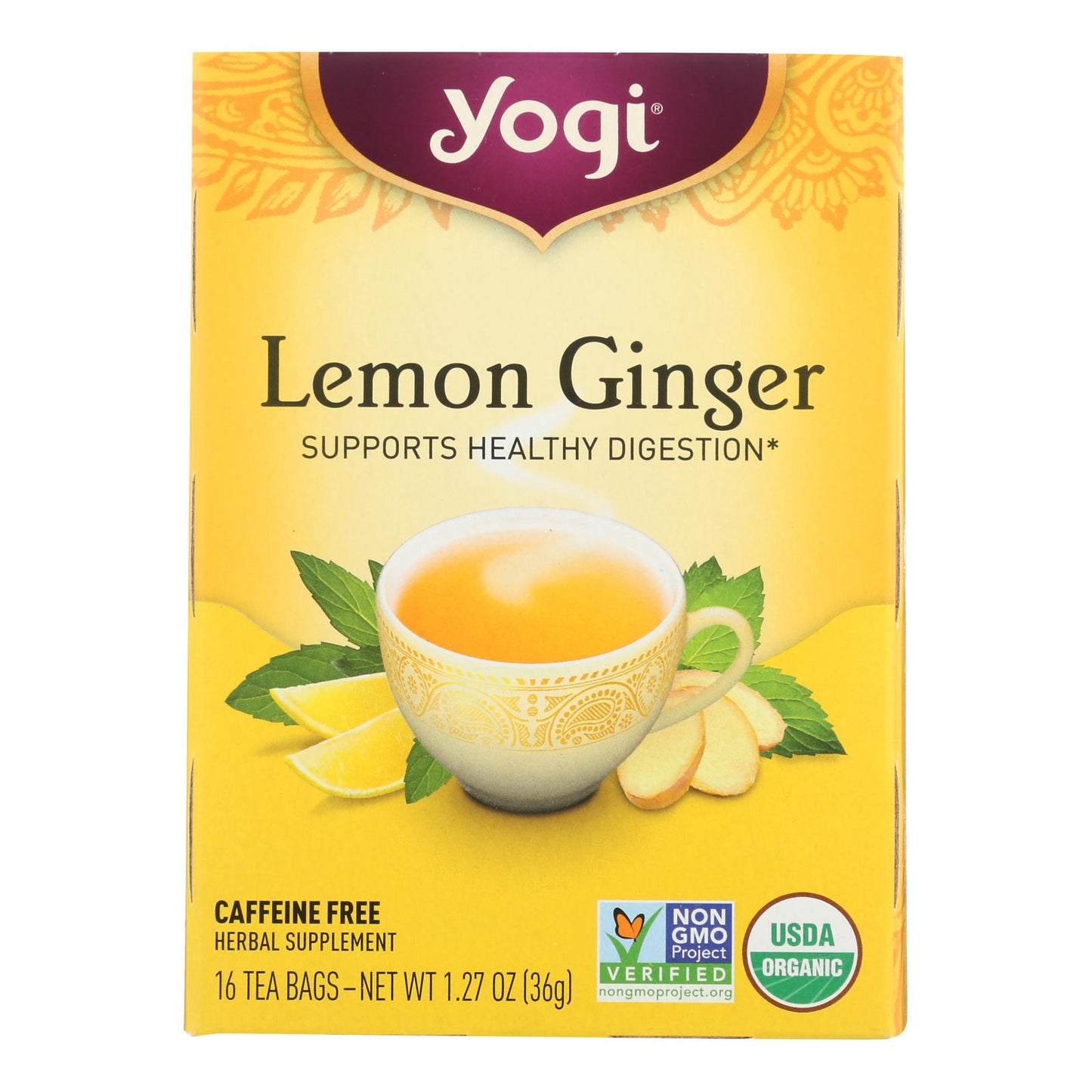 Natural Lemon Ginger Caffeine Free Herbal Tea | Yogi