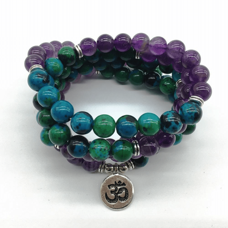 Chrysocolla Amethyst 108 Mala Om Charm Mala