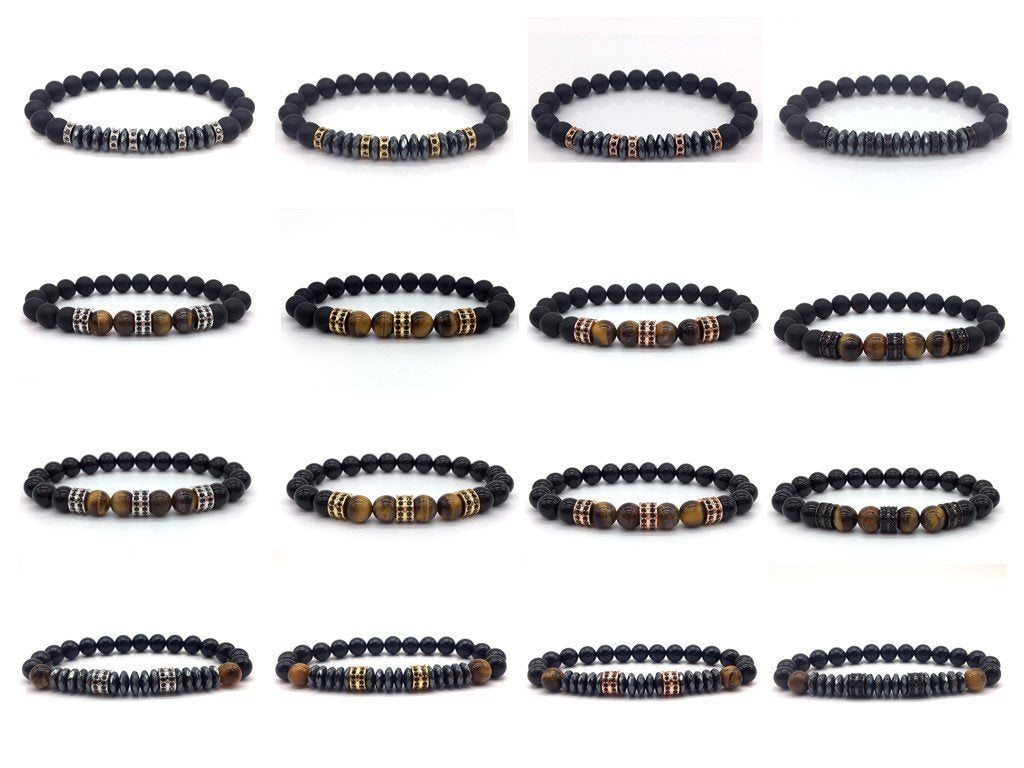 Elegant Hematite and Tiger Eye Crystal Paved Bracelet Bracelet