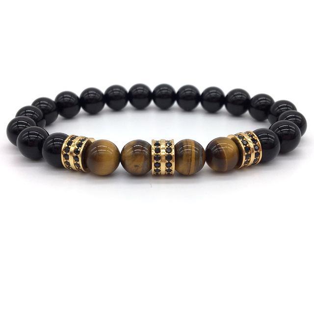 Elegant Hematite and Tiger Eye Crystal Paved Bracelet Tiger Eye Gloss Gold Bracelet