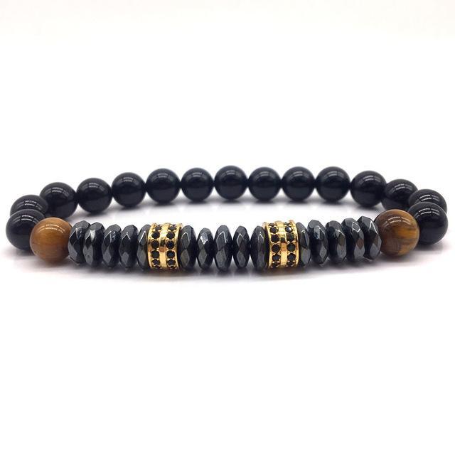 Elegant Hematite and Tiger Eye Crystal Paved Bracelet Tiger Eye-Hematite Gold Bracelet