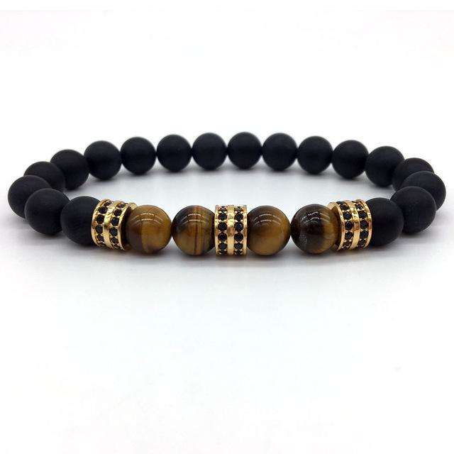 Elegant Hematite and Tiger Eye Crystal Paved Bracelet Tiger Eye Matte Gold Bracelet