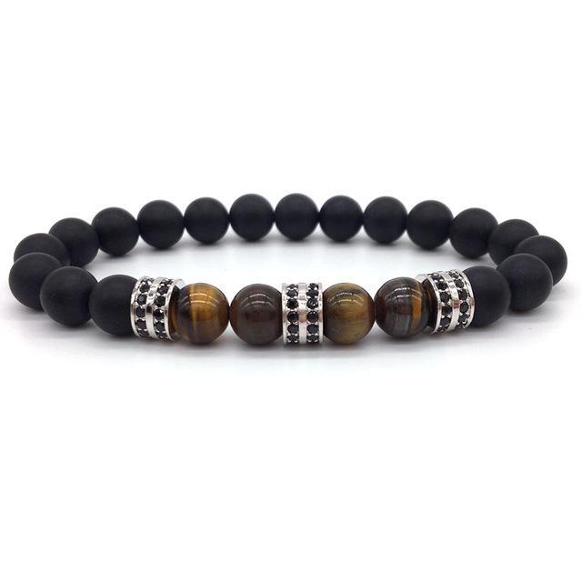 Elegant Hematite and Tiger Eye Crystal Paved Bracelet Tiger Eye Matte Silver Bracelet