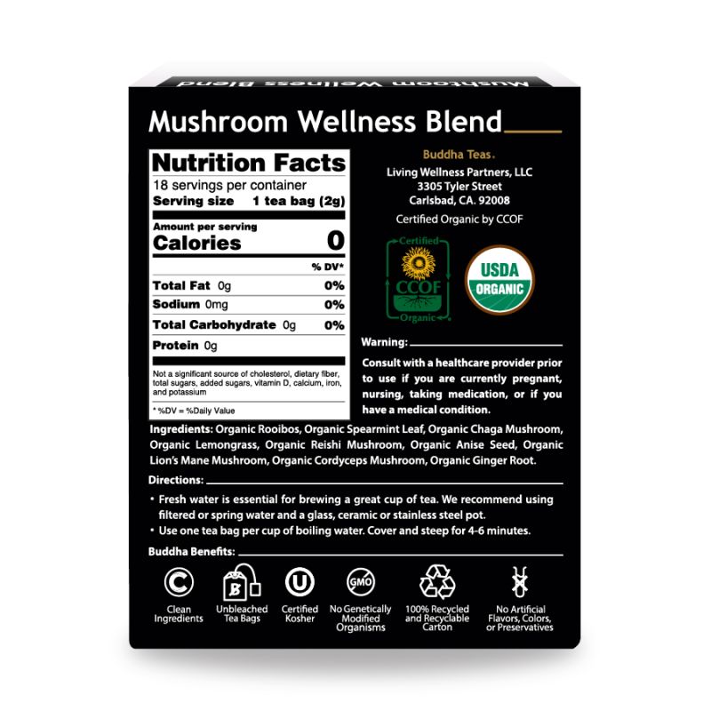 Mushroom Wellness Blend Tea | Buddha Teas | 6Boxes